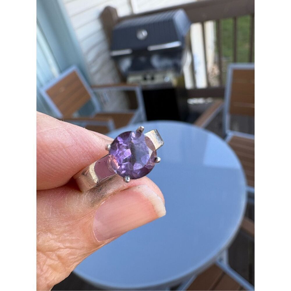 Ring, Amethyst and Sterling Silver Solitaire Ring, size 6.5, NEW, Handmade